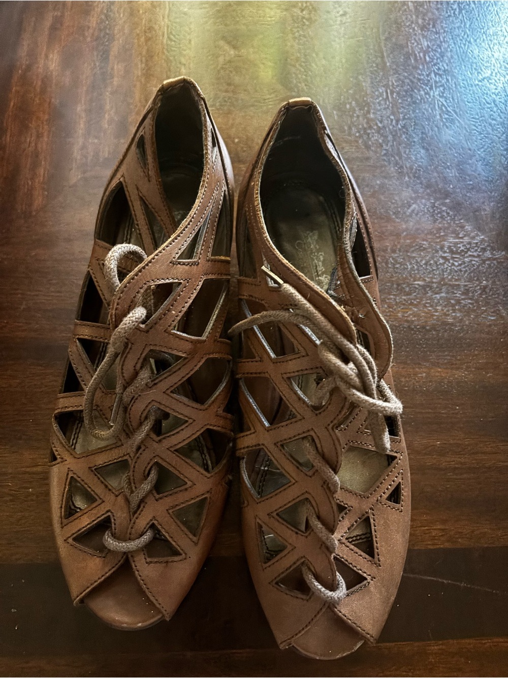 Coach Brown Lace-Up Cutout Heeled Sandals